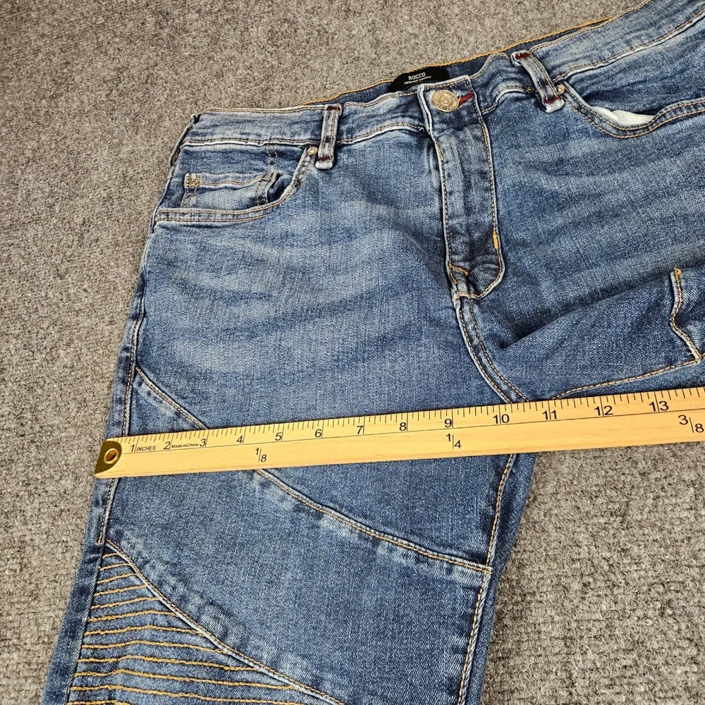 True Religion Rocco Moto Relaxed Skinny Jeans Mens 34 Blue Biker Denim Pants